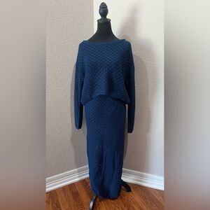 Olive & Oak Crocheted 2-Piece Navy Maxi Skirt Set, Size Medium